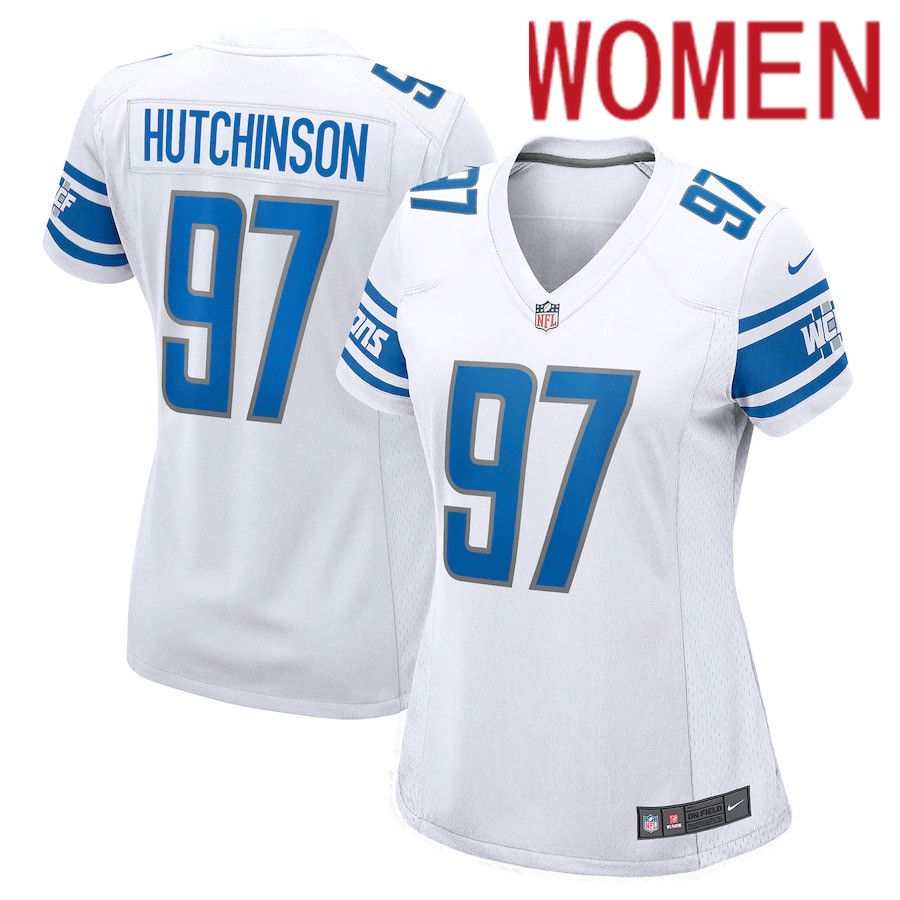 Women Detroit Lions #97 Aidan Hutchinson Nike White 2022 NFL Draft First Round Pick Game Jersey